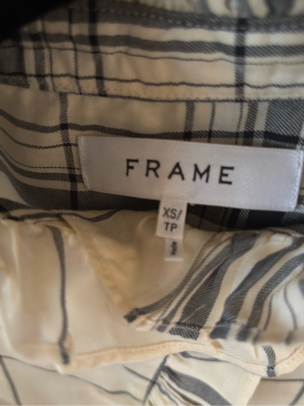 Frame Denim Cream and Black Plaid Button Down Shirt